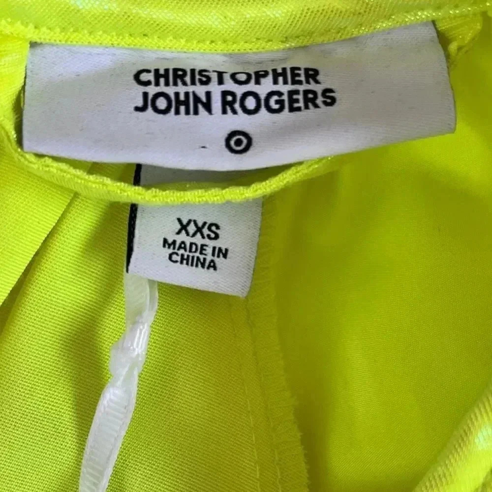 NEW Christopher John Rogers Target Neon Yellow Iridescent Belted Midi Dress XXS - Picture 14 of 15